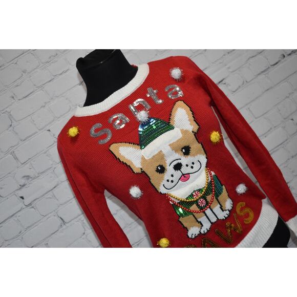 Joyland Ugly Christmas Sweater Santa Paws Dog Red Size Small NEW TAGS - Picture 5 of 9